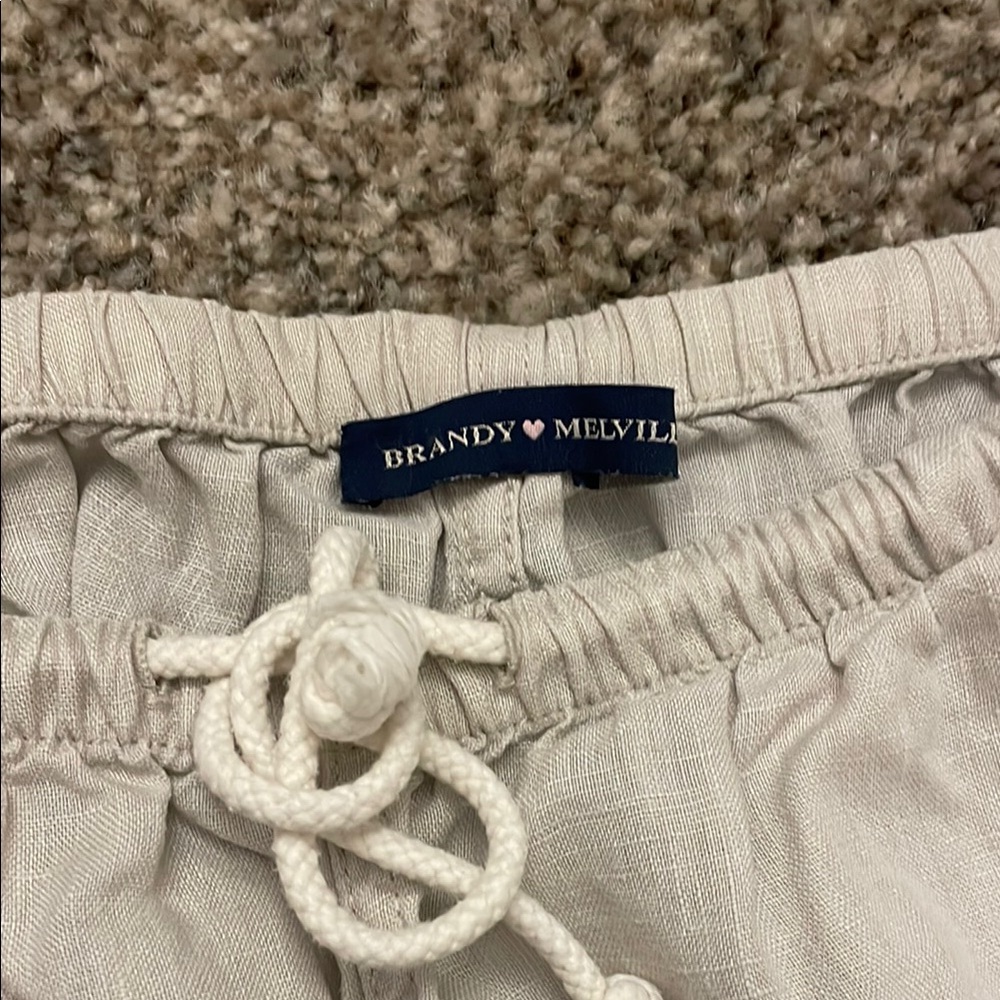 Brandy Melville Beige Cream Anastasia Linen Pants Wide Leg - Picture 3 of 4